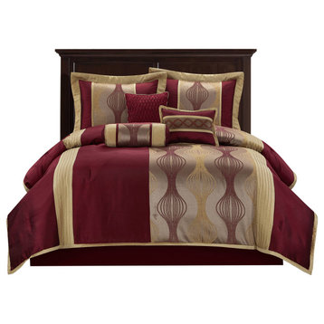 Kath 7-Piece Jacquard Comforter Set, Wine Gold, King