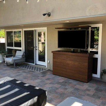Outdoor Entertaining, 4K Seura Ultra Bright Pop up TV lift cabinet installation.