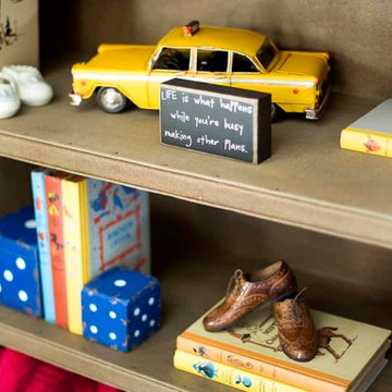 Serene & Color-Infused Waban Victorian: Vintage Americana Nursery Bookcase