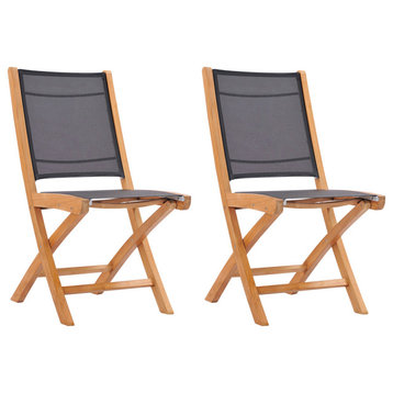 Teak Wood Miami Folding Side Chair, Black, Set of 2