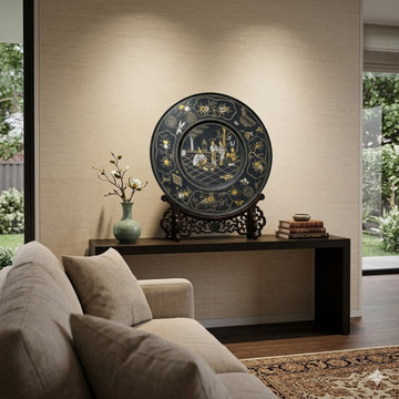Chinoiseries Brown Lacquer Golden Graphic Wood Display Disc Art GB198