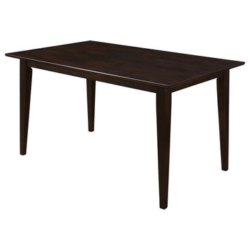 59" Rectangular Dining Table, Tapered Legs, Dark Cappuccino Brown Wood