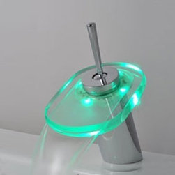 Contemporary Color Changing LED Waterfall Bathroom Sink Faucet T0802-1F - Bathroom Sink Faucets