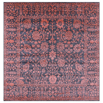 Grey 9' Square Hand Knotted Persian Tabriz Wool & Silk Rug - Q21513