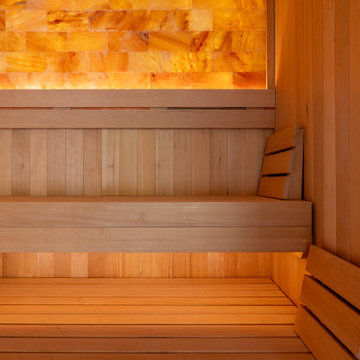 Custom Home Gym Hemlock Sauna and Himalayan Salt Wall in Rancho Santa Fe