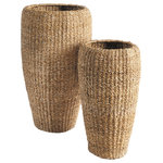 Napa Home & Garden - Seagrass Tall Round Planters, Set of 2 - This set of tall seagrass planters are tightly woven around a wire metal frame. This warm, natural look in an over-scaled planter is a fresh look for your tall faux greens.