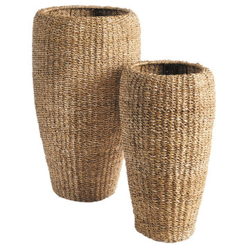 Seagrass Tall Round Planters, Set of 2