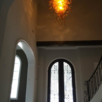 Custom Amber 222 Stem Art Glass Chandelier - Dallas Installation