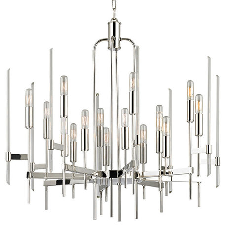 Bari, Sixteen Light Chandelier, Polished Nickel Finish, Clear Glass