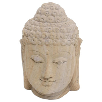 Novica Lord Buddha Sandstone Bust