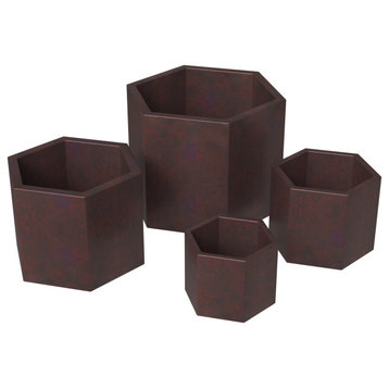 Thicket 4-Piece Hexagon Fiberstone Planter Pot Set, Brown