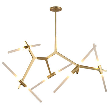 Contemporary Asymmetric Design 10 Lights Branch Chandelier, Brass