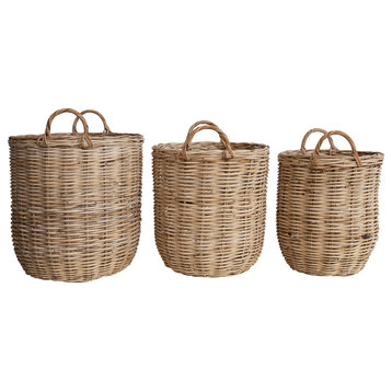 Woven Rattan Storage Baskets, Set of 3 Sizes, Natural