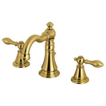 Classic Widespread Bathroom Faucet, 2 Levers & Ceramic Disc, Brushed Brass