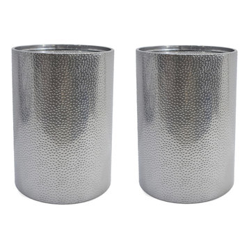 Kaylee Modern Round Hammered Iron Accent Table, 2 Pack, Silver, Silver