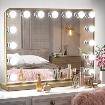 Hollywood Vanity Mirror, Lights,3 Color Lighting Modes, Memory, Gold, 23x18