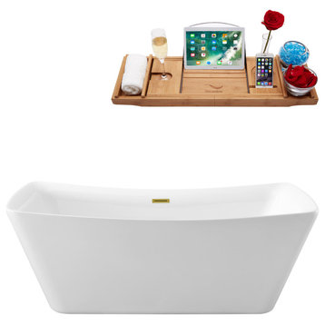 62" Streamline NAA540GLD Soaking Freestanding Tub and Tray With Internal Drain