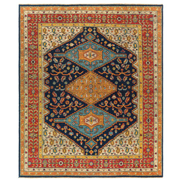 Reign Traditional Area Rug, Navy/Camel, 9'x12'