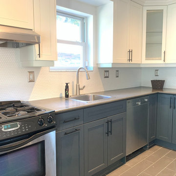 Plank tile Flooring and Penny tile Backsplash