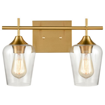 Farmhouse Bathroom Vanity Lights Clear Glass Sconces, Brass, 2-Light