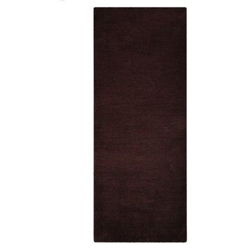 Hand Knotted Loom Wool Area Rug Solid Brown, [Runner] 2'6''x6'