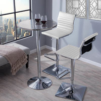 LumiSource Masters Adjustable Barstool With Swivel, White PU Leather