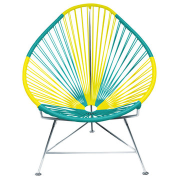 Multicolor Indoor/Outdoor Handmade Acapulco Chair, Brazil Weave, Chrome Frame