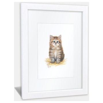 "Barnyard Littles" Kitten Individual Framed Print, With Mat, White, 18"x24"