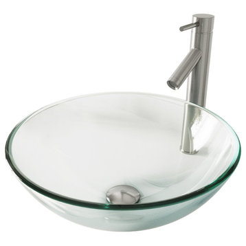 VIGO Crystalline Glass Vessel Bathroom Sink Set With Dior Vessel Faucet