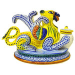 Bonechi Imports - Deruta Labor Ceramiche Griffin Inkwell - This ceramic ink well was handcrafted and hand painted by the artisans in Deruta, Umbria, Italy. While quite whimsical, the griffin adds a decorative stateliness to any study or office. Please note, as hand painted objects, each griffin is a little different from the other, with different patterns at the base and varying order of colors on the wings.