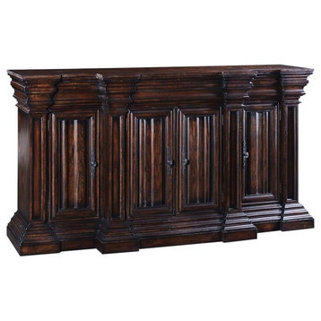 Sideboard Cathedral Solid Wood Rustic Pecan Linen Fold 4 Doors