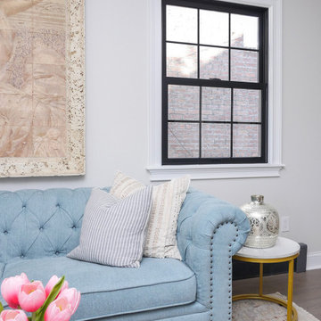 New Black Window in Trendy Living Room - Renewal by Andersen Queens