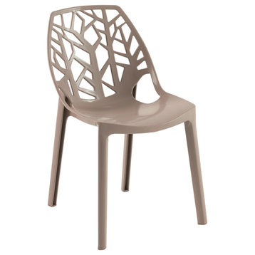 Leisuremod Cornelia Tree Back Design Lucite Dining Chair, Solid Taupe