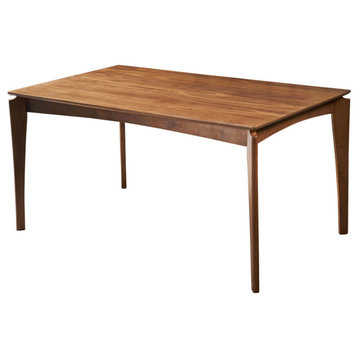 GDF Studio Grace Mid-Century 6-Seater Rubberwood With Walnut Veneer Dining Table, Natural Walnut