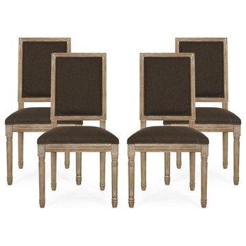 4 Pack Dining Chair, Unique Design With Padded Seat & Square Back, Brown/Natural
