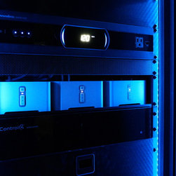 Custom Rack Installation with Blue Presentation Lighting - Home Electronics