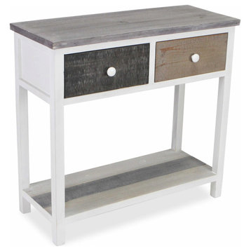 Distressed Gray And White Table With 2 Drawers And Bottom Shelf