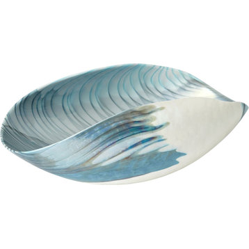 Ivory Turquoise Feather Swirl Oval Folded Bowl Natural