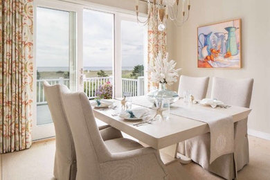 Inspiration for a small coastal carpeted and beige floor great room remodel in New Orleans with gray walls and no fireplace