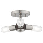 Livex Lighting - Livex Lighting Brushed Nickel 3-Light Ceiling Mount - Exposed bulb sockets are fixed over brushed nickel with bronze accent to create an eclectic look perfect for mid century modern or transitional spaces wanting an industrial touch.