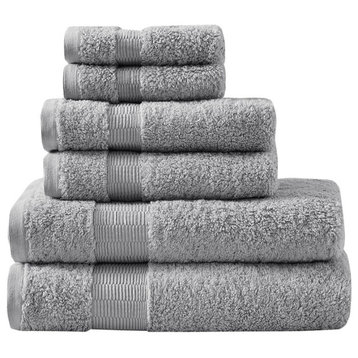 Madison Park Signature Luce 100% Egyptian Cotton 6 Piece Towel Set, Light Gray