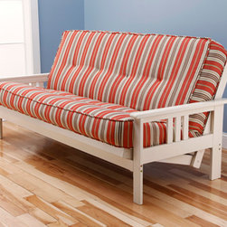 Monterey Antique White Futon Frame with Futon Mattress in Coral Bay Lacquer - Futon Frames