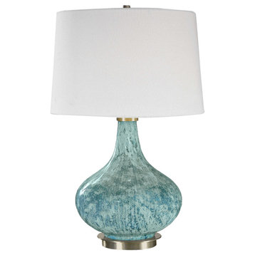 Mottled Blue Gray Glass Gourd Table Lamp, -Light Elegant