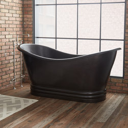 71" Raye Antique Hammered Copper Double-Slipper Pedestal Tub - Bathtubs