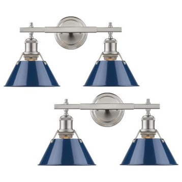 Home Square 2 Light Bath Vanity Set with Navy Blue Shade in Pewter (Set of 2)
