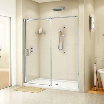 Shower and tub enclosures with matching acrylic bases