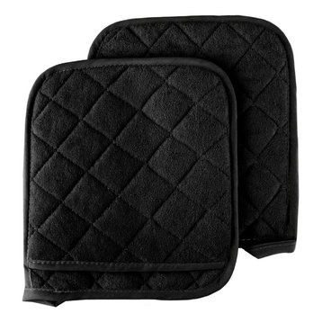 2 Piece Oversized Heat Resistant Quilted Cotton Pot Holders, Black