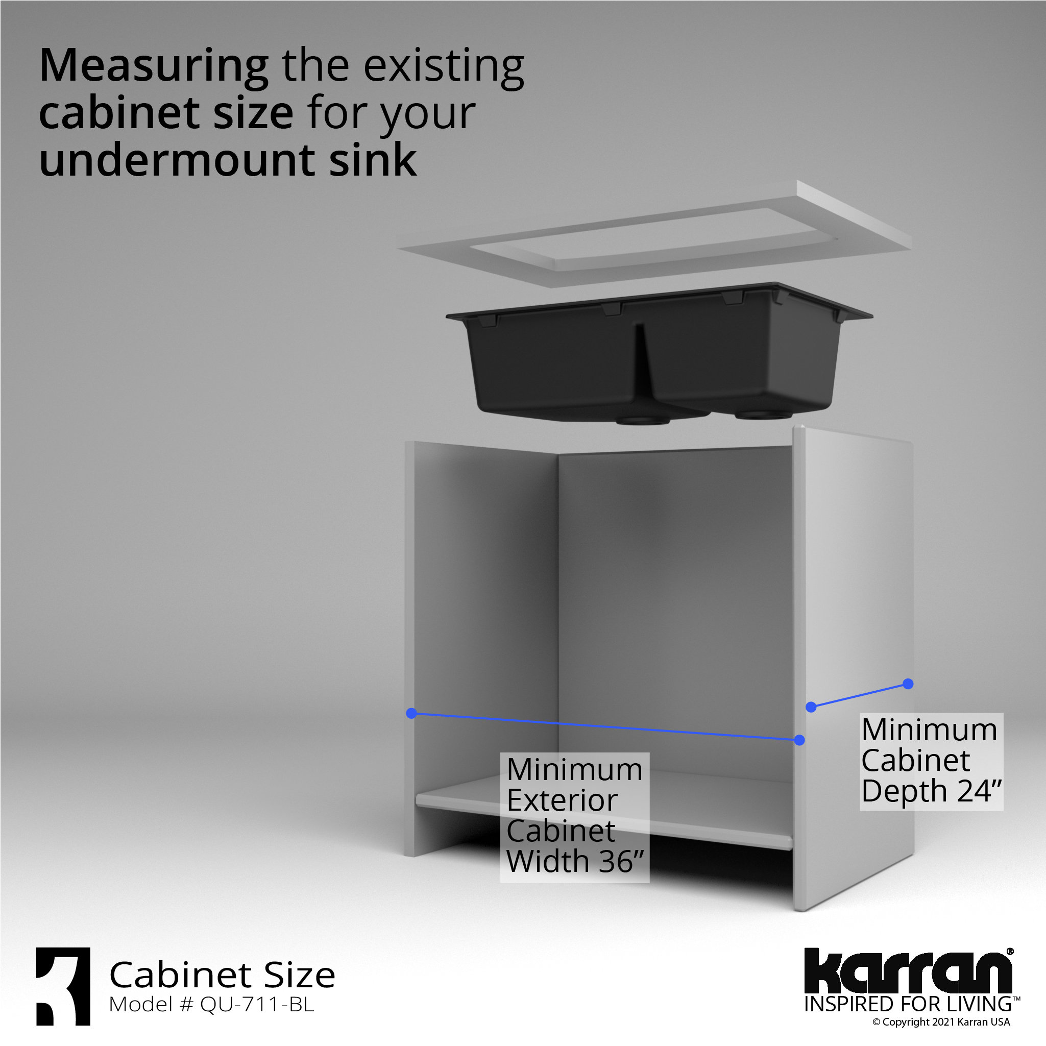 Karran Undermount Quartz 32" 60/40 Double Bowl Kitchen Sink, Black