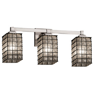 Regency 3-Light Bath Bar, Square, Brushed Nickel, Grid With Clear Bubbles E26