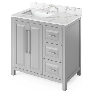 Cade Modern 36" Gray Single Sink Vanity With Quartz Top, Left Offset